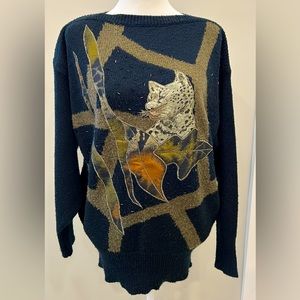 VINTAGE leopard sweater, women’s XL with beads